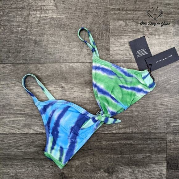 Tommy Hilfiger Tie-Dye Tie-Front Bikini Top Size XL - Picture 2 of 3